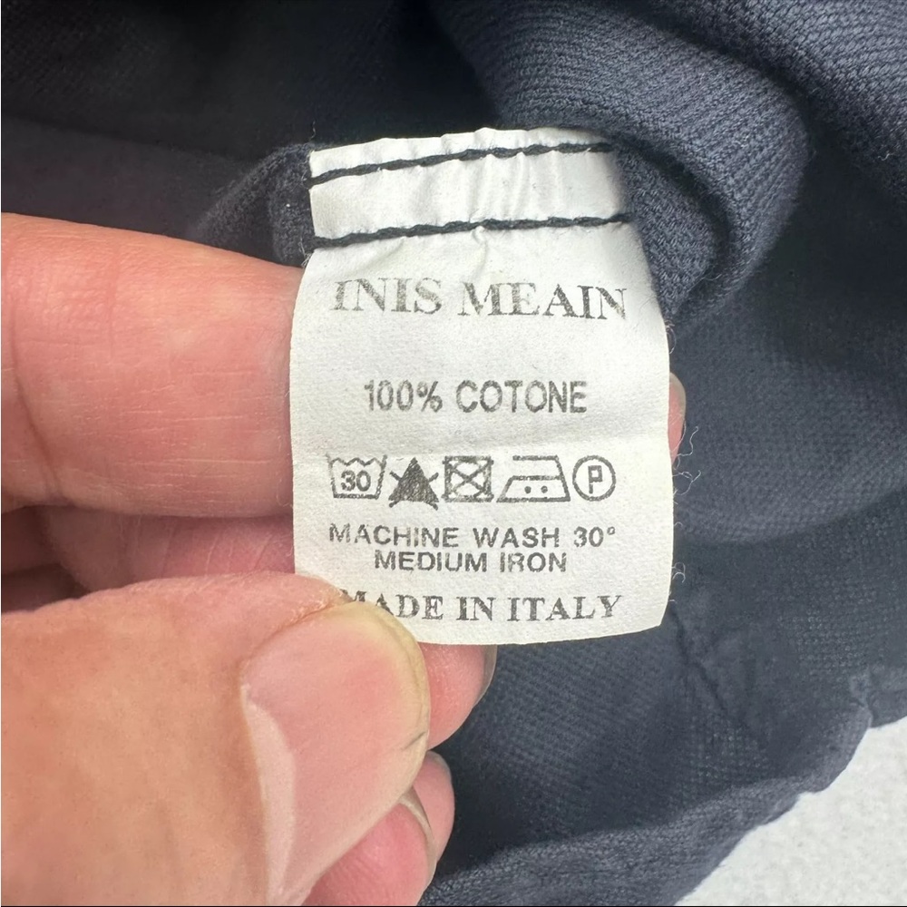 INIS MEAIN Shirt Men Black Long Sleeve Button Down Cotton Pocket Italy Made Sz L - Picture 7 of 10